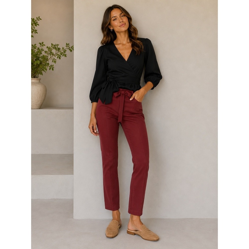 LOFT Pants Womens 4‎ Red Straight Leg Tie Waist Academia Classic Professional
